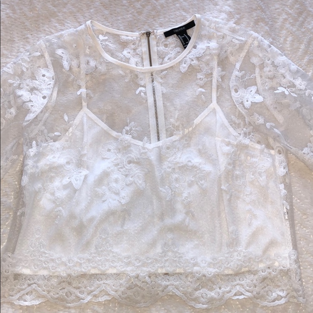 White Lace Crop Top
